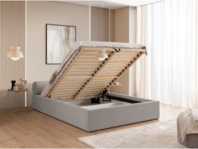 Letto matrimoniale imbottito grigio chiaro con contenitore con rete inclusa 180x200 cm Cille – Ropez