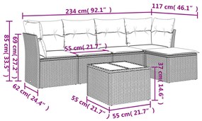 Set divano da giardino 6 pz con cuscini beige in polyrattan