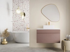 Mobile sotto lavabo sospeso scanalato con piano di appoggio 80 cm Rosa - SATARA