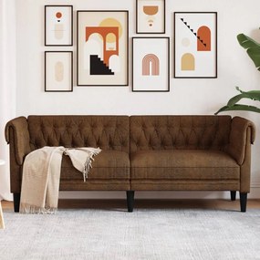 Divano Chesterfield A 3 Posti Marrone İn Tessuto /