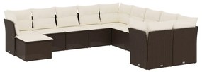 Set divani da giardino 11 pz con cuscini polyrattan marrone