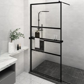 Parete Doccia Con Mensola Nera 115x195 Cm Vetro Esg E Alluminio /