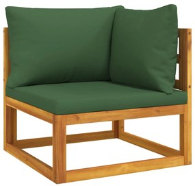 Set salotto da giardino 9pz con cuscini verdi in legno massello