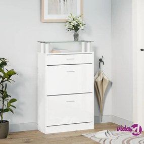 vidaXL Scarpiera Bianco Lucido 63x24x104 cm in Legno Multistrato