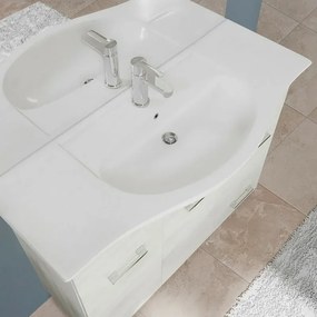 Mobile Bagno da terra 85 cm rovere bianco + specchio con pensile e luce LED