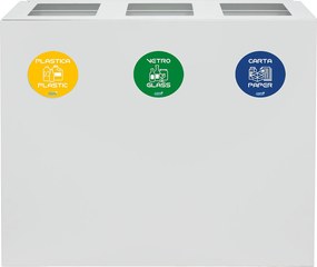 Pattumiera per Raccolta Differenziata 3 Scomparti 180 L 90x30x80 cm in Acciaio Verniciato Bianco...
