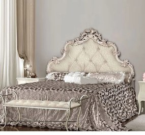 Letto matrimoniale barocco testiera intagliata imbottita contenitore 175x202xh.175 cm