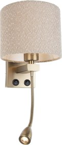 Lampada da parete bronzo con braccio flessibile e paralume in tessuto teddy beige 18cm - Brescia Combi