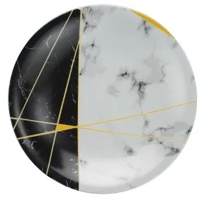 Set da tavola 24 pezzi, nero/bianco/oro, in porcellana