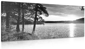 Quadro su tela – Tramonto sul lago in bianco e nero