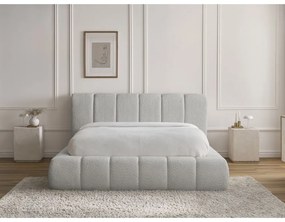 Letto matrimoniale imbottito in grigio chiaro con contenitore con rete inclusa 180x200 cm Denali – Bobochic Paris