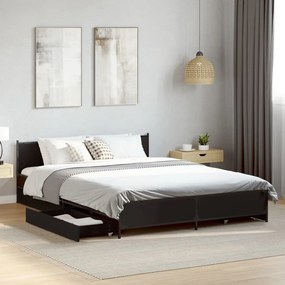 Giroletto con cassetti nero 120x190 cm in legno multistrato