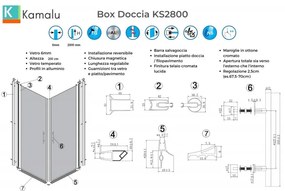 Kamalu - Cabina doccia angolare 55x80 due ante battenti finitura cromo | KS2800