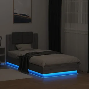 Giroletto con testiera e led grigio sonoma 90x190 cm