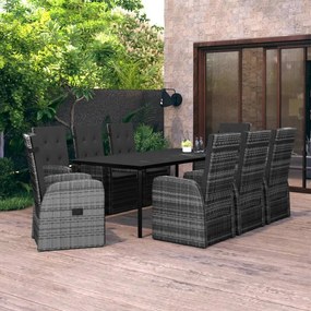 Set mobili da pranzo per giardino 9 pz con cuscini grigio