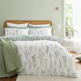 Biancheria da letto singola in cotone verde e bianco 135x200 cm Wild Flowers - Bianca