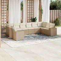 Set Divano da Giardino 10 pz con Cuscini Beige in Polyrattan 3255405