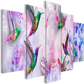 Quadro  Colourful Hummingbirds (5 Parts) Wide Violet  Colore Rosa, Dimensioni e Misure 200x100