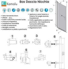 Kamalu - porta doccia nicchia battente 90cm vetro trasparente ks2800n