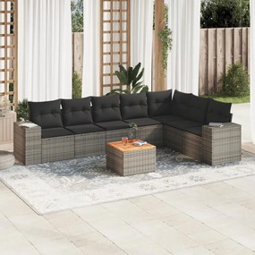 Set Divano da Giardino 8 pz con Cuscini Grigio in Polyrattan