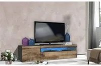 Mobile da soggiorno Porta TV, Made in Italy, Supporto per TV da salotto 2 ante, cm 150x40h37, Grigio Ardesia e Acero, con luce LED blu