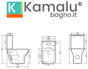 Kamalu - set sanitari monoblocco rimless scarico a parete e soft close | anta-2300