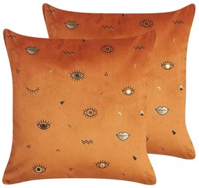 Set di 2 cuscini decorativi velluto arancione e nero 45 x 45 cm AEONIUM Beliani