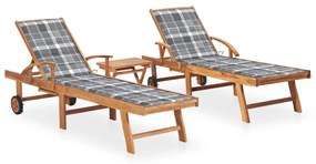 Lettini Prendisole 2 Pz Con Tavolo E Cuscino Massello Di Teak /