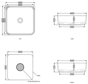 Cielo Shui Comfort lavabo da appoggio 40x40 quadrato senza troppopieno nero marquinia