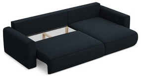 Divano angolare blu scuro allungabile/con contenitore (con penisola a destra/con chaise lounge) con rivestimento in velluto Kapua – Makamii