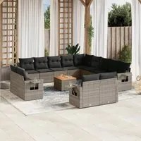 Set Divani da Giardino 14pz con Cuscini in Polyrattan Grigio 3224842