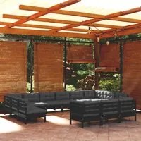 Set Divani da Giardino 13 pz con Cuscini Neri in Legno di Pino 3097287