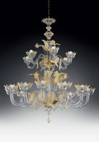 Lampadario 18 luci in vetro di Murano   -86/12+6- cristallo/oro - Vetrilamp