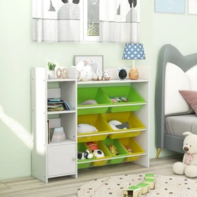 Costway Mobile porta giochi per bambini con 8 contenitori 1 anta, Libreria e scaffale per giocattoli a 4 livelli Bianco