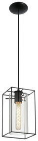 Lampadario Moderno Loncino nero paralume trasparente E27 Ø15cm EGLO