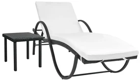 Lettino Prendisole Con Cuscino E Tavolo İn Polyrattan Nero /