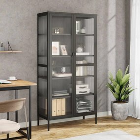 Credenza Nera 85x40x180 Cm Vetro E Acciaio /