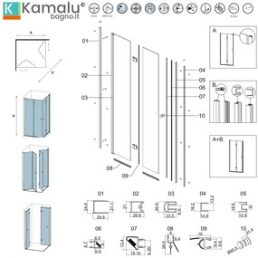 Kamalu - box doccia angolare 80x80 cm doppia apertura a libro ks7000