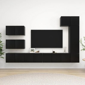 Set Di Mobili Porta Tv 8 Pz Nero İn Legno Multistrato /