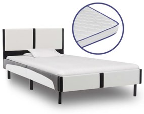 Letto con materasso memory bianco nero in similpelle 90x200 cm