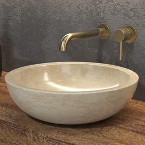 Lavabo bagno da appoggio in marmo crema 40cm | Litos-EC40 - KAMALU