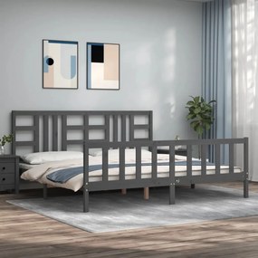 Giroletto Con Testiera Grigio 200x200 Cm İn Legno Massello /