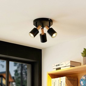 Lindby fatto da soffitto Junes, a 3 luci, Ø 30 cm, nero, legno