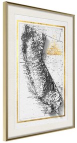 Poster  Raised Relief Map: California  Cornice Quadri Cornice d'oro con passe-partout, Larghezza x Altezza Home decor 40x60