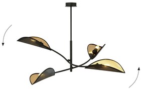 Sospensione Nordica 4 Luci Lotus In Acciaio Nero Oro Bracci Regolabili