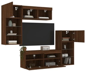 Mobili TV a Muro con LED 5pz Rovere Marrone Legno Multistrato