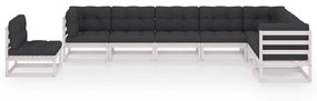 Set divani da giardino 8 pz cuscini bianchi massello di pino