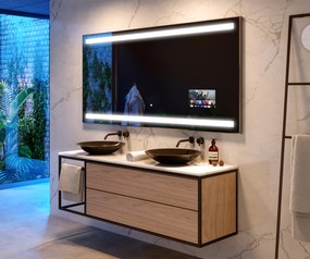 Rettangolare specchio bagno con luce LED L09 specchio retroilluminato da trucco con Specchio cosmetico, Tappetino riscaldante