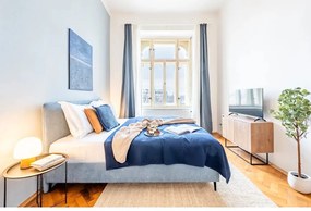 Letto matrimoniale imbottito blu con rete inclusa 180x200 cm Noira Slim – Bonami Selection