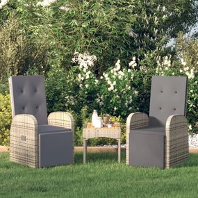 Sedie reclinabili da giardino con cuscini 2pz grigio polyrattan